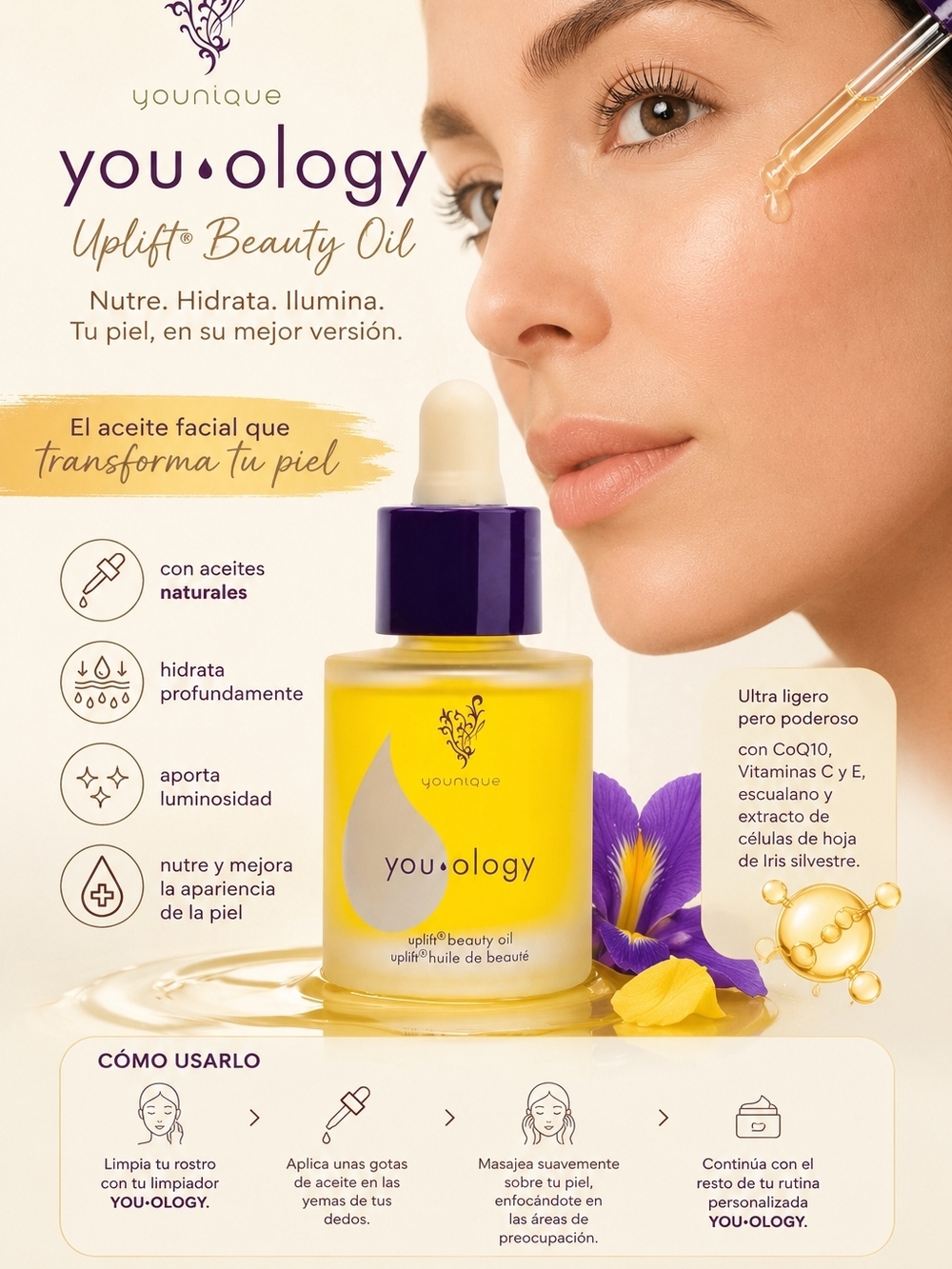 Younique Uplift Beauty Oil — Yellow and Purple Bottle